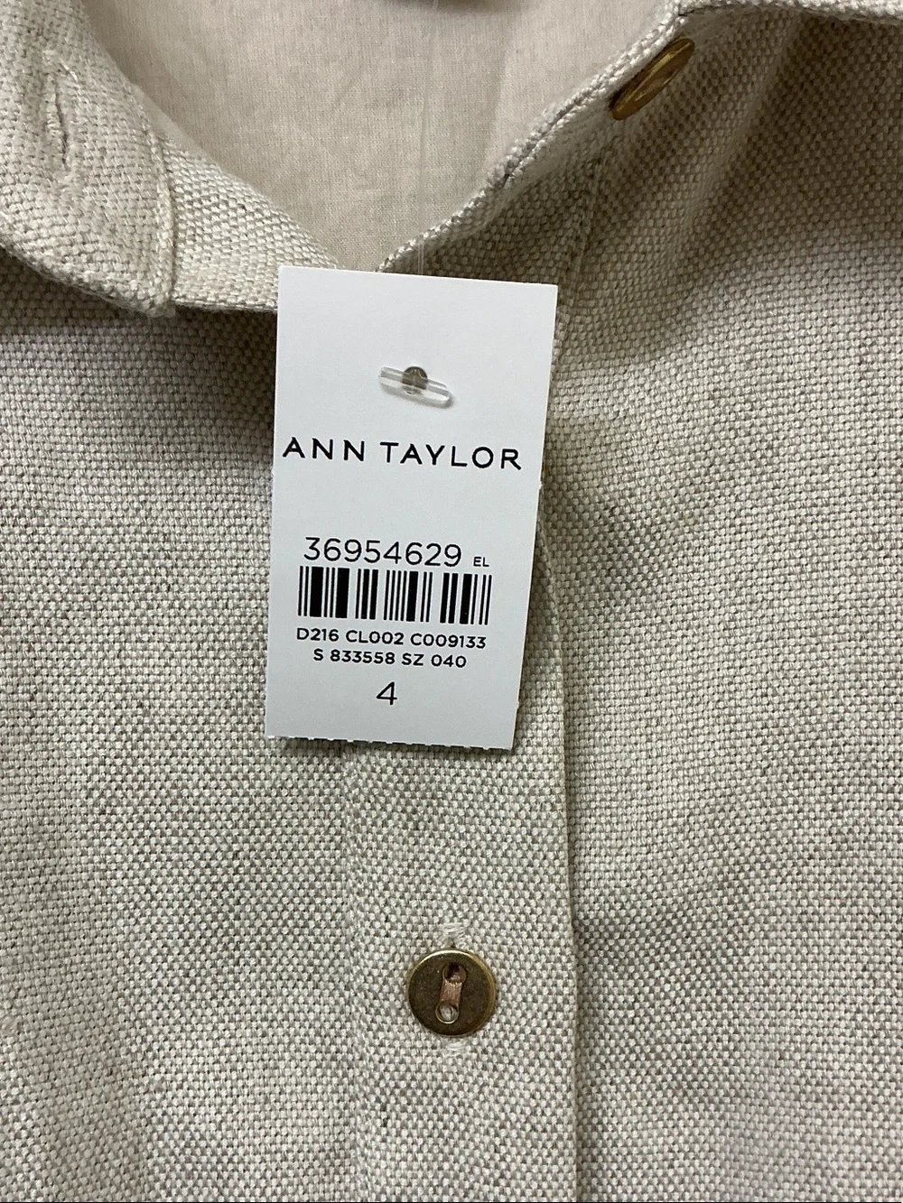 Ann Taylor Neutral Beige Sleeveless Button Front Linen Dress